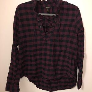 Flannel v neck long sleeve